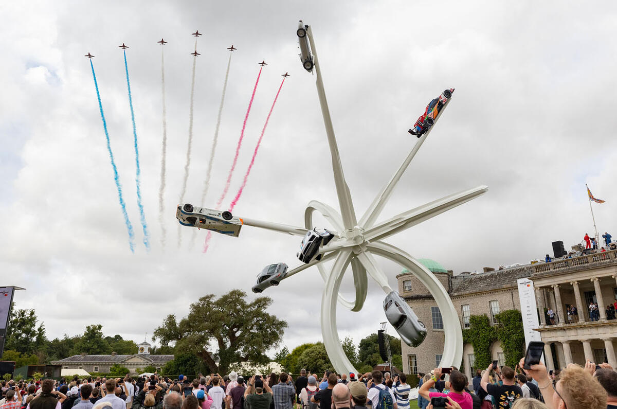 The Red Arrows fly over the Central Feature at the 2023 Goodwood Festival of Speed. Ph. by PA.