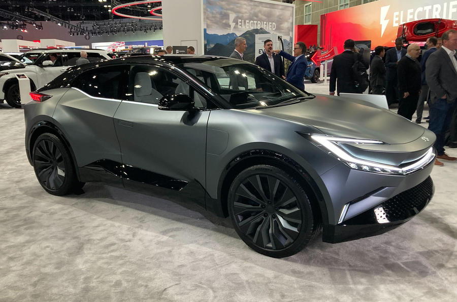 Toyota bZ compact crossover concept on show in Los Angeles front