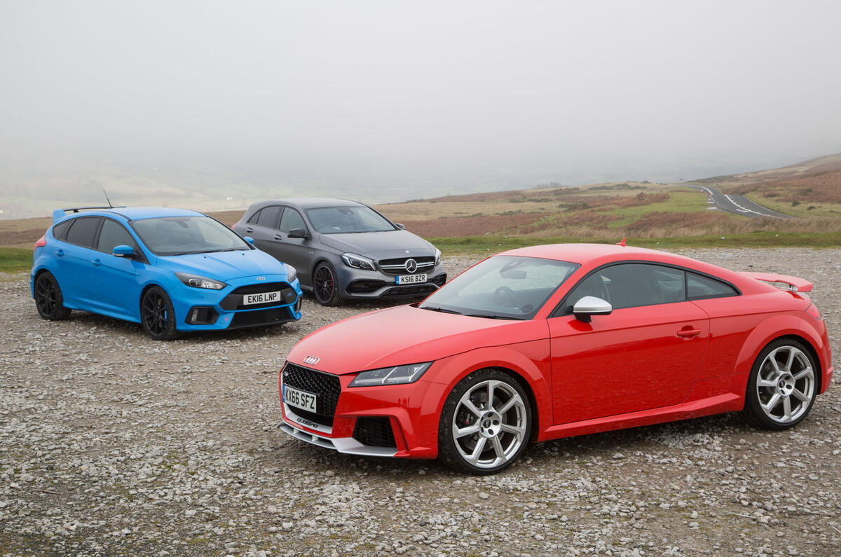 Audi TT RS vs Mercedes-AMG A45 vs Ford Focus RS - group test