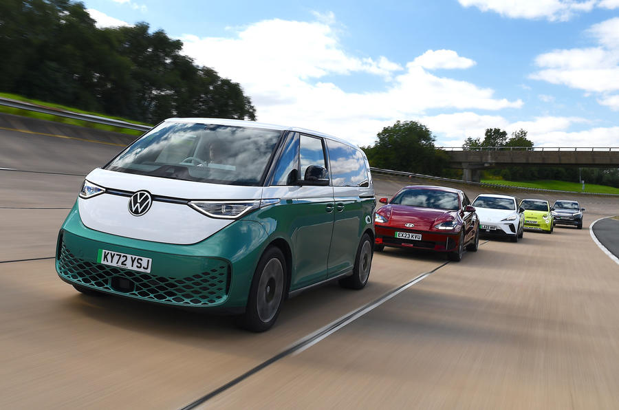 VW ID Buzz leading convoy of electric cars
