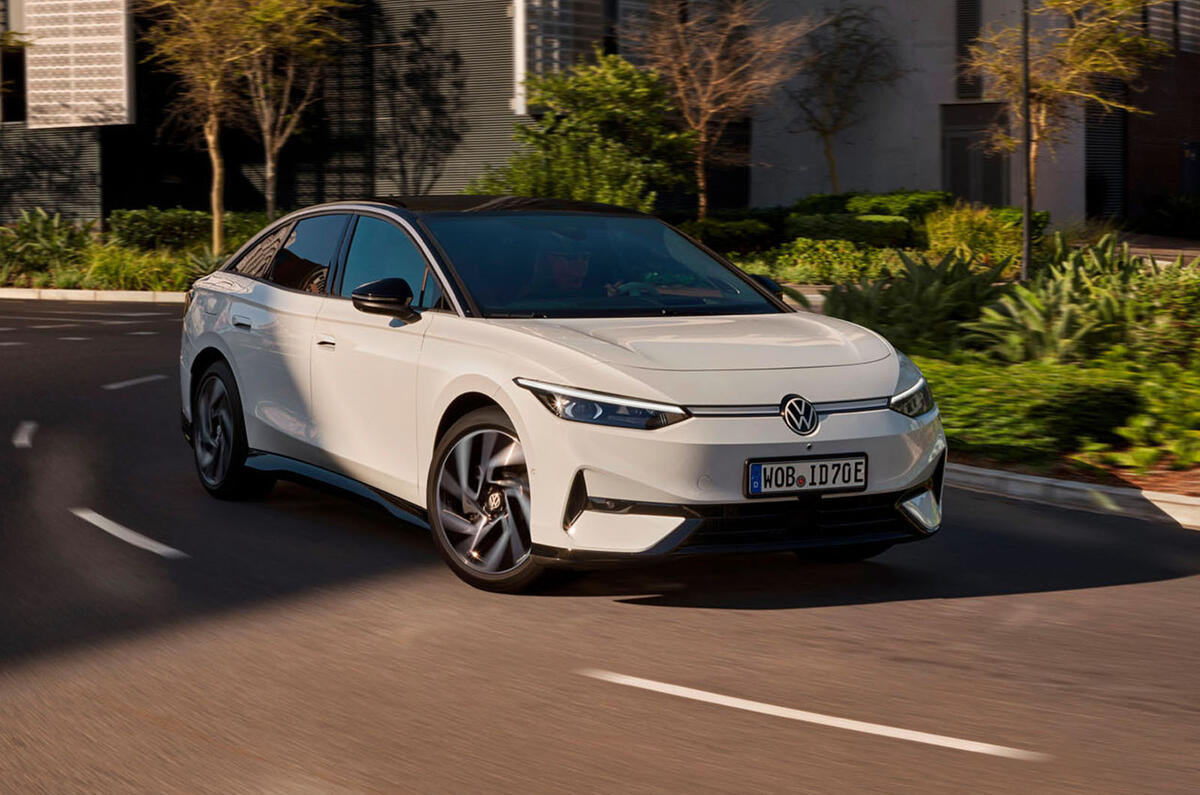 VW ID 7 driving in shadows