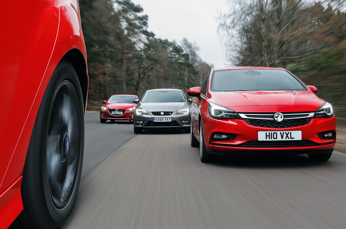 Seat Leon, Ford Focus, Vauxhall Astra versus Mazda 3