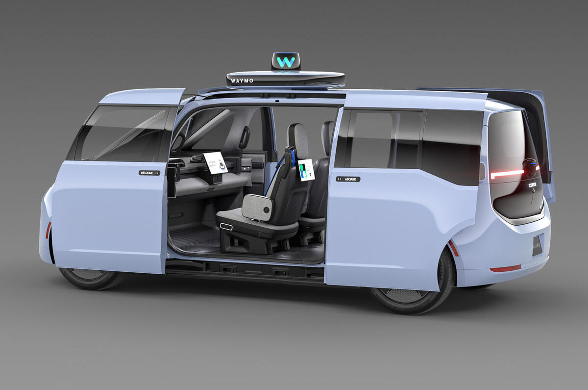 Waymo Zeekr minivan side static doors open