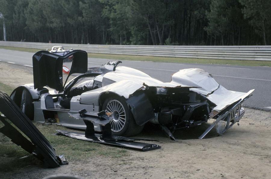 Mark Webber's wrecked CLR racecar Le Mans 1999