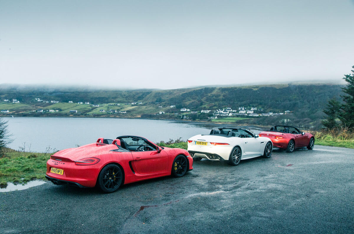Porsche Boxster Spyder Versus Jaguar F Type R And Mazda Mx 5