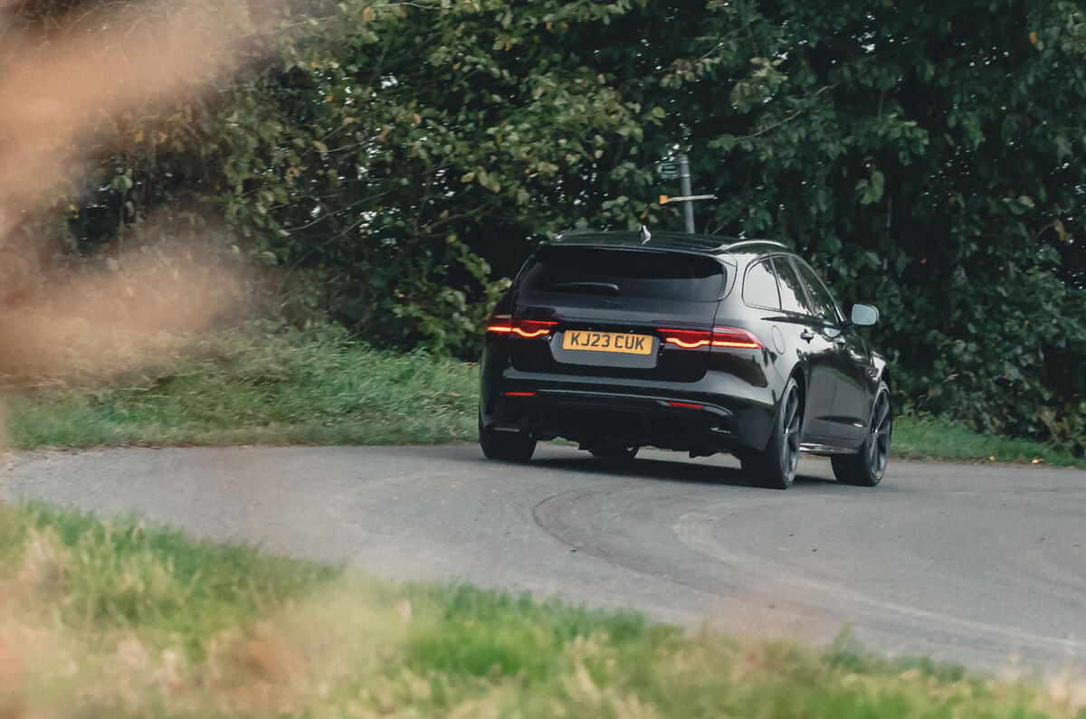 jaguar xf sportbrake review 2023 003 cornering rear