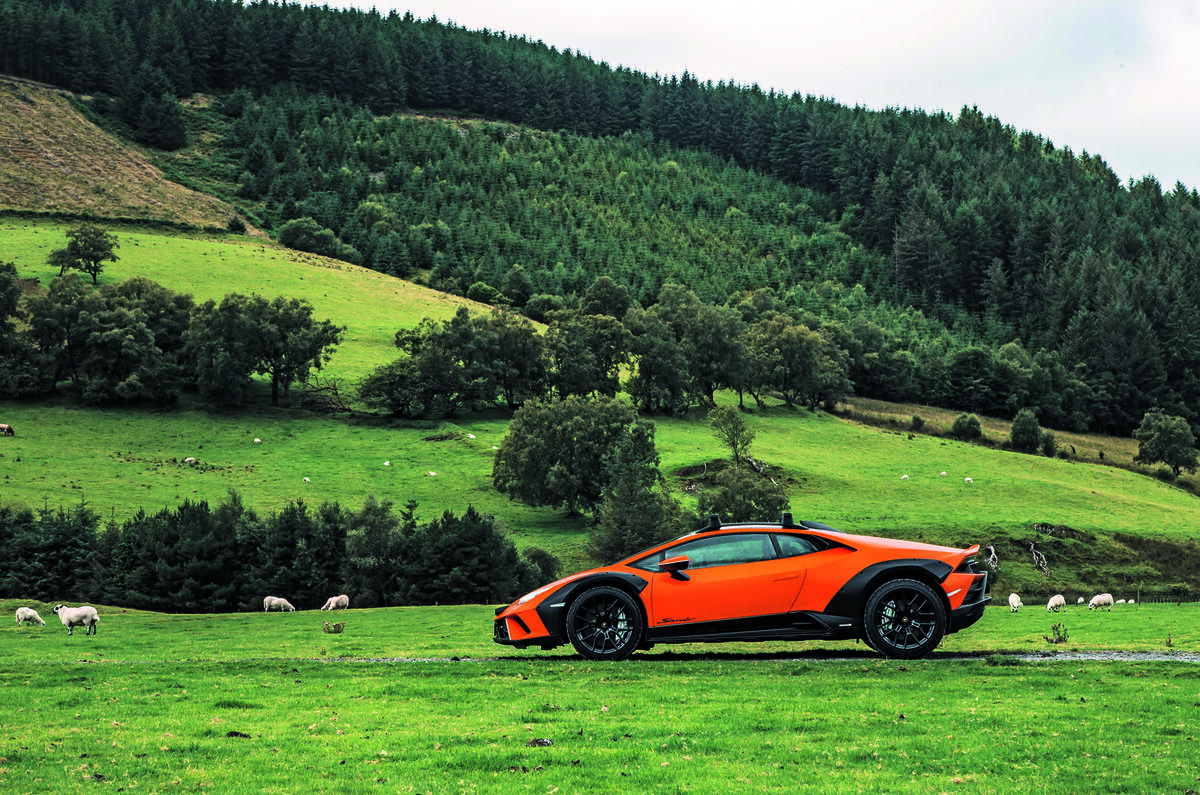 Lamborghini Huracan Sterrato in a field from distance