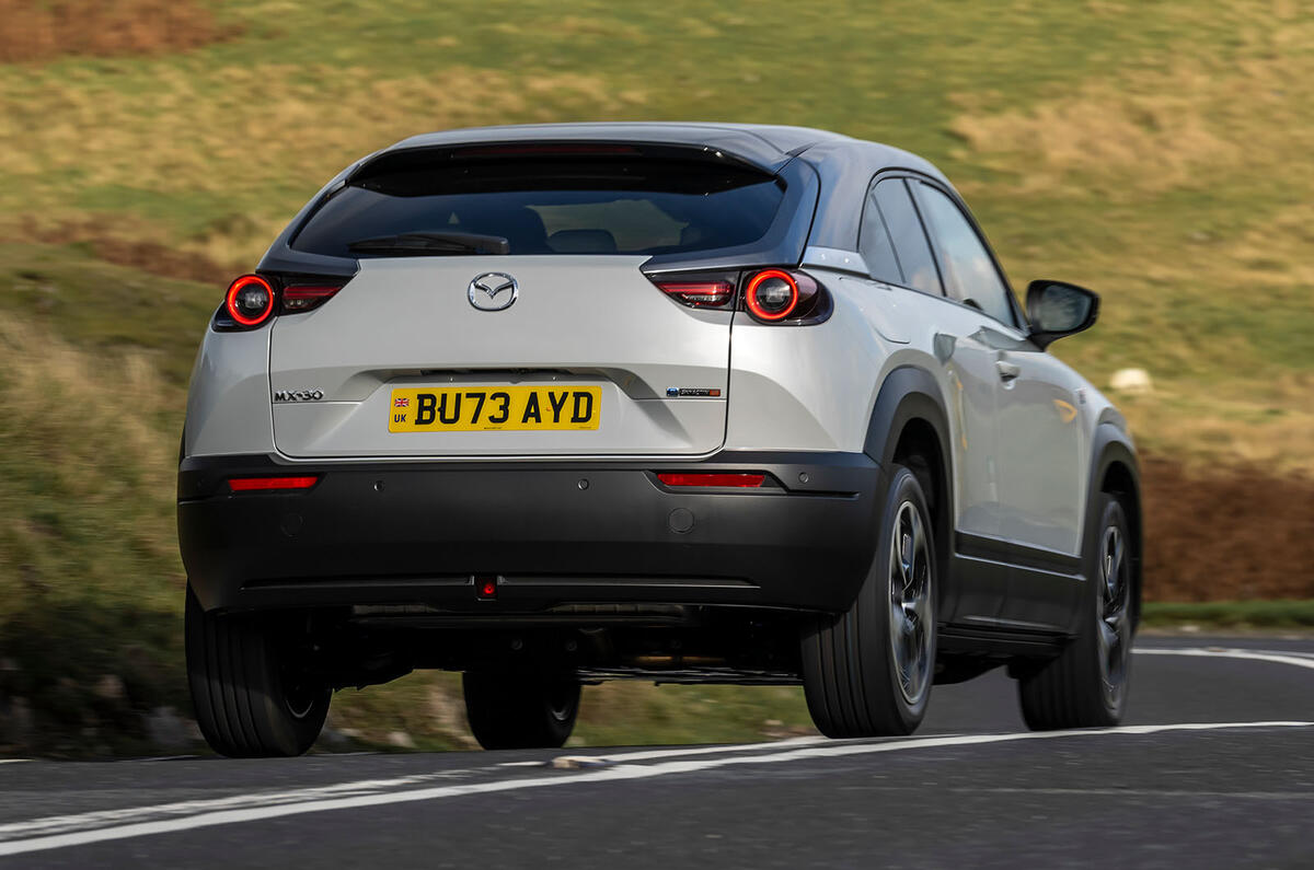 Mazda MX30 R EV review 2023 rear three quarter 003
