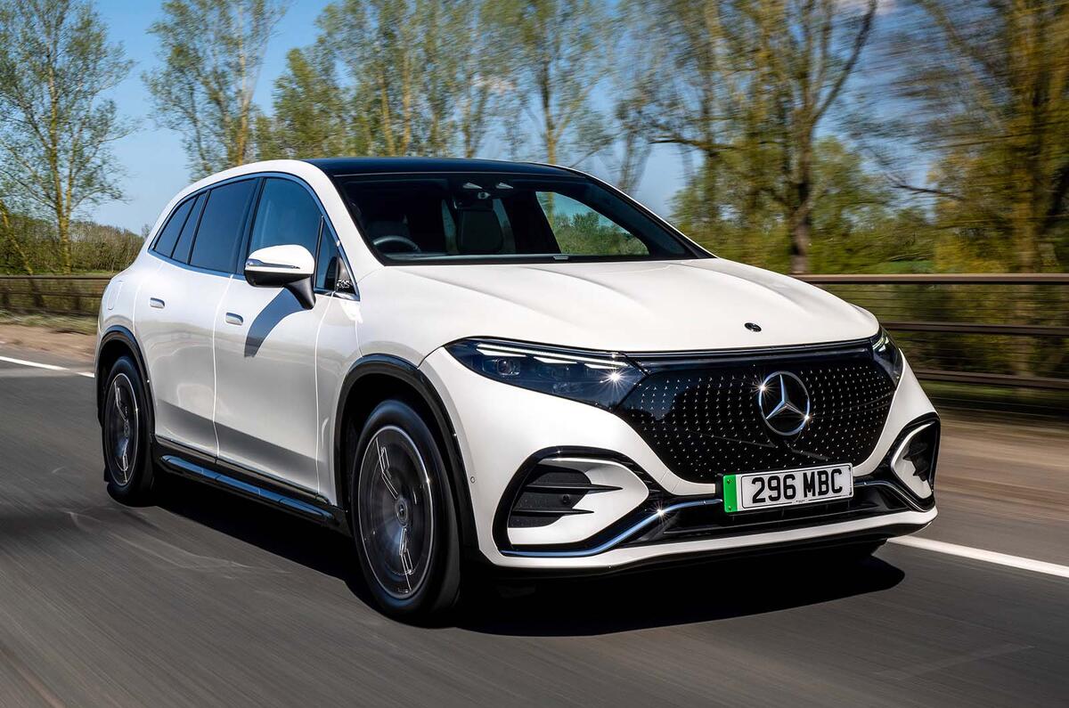 Mercedes EQS SUV front three quarter first drive