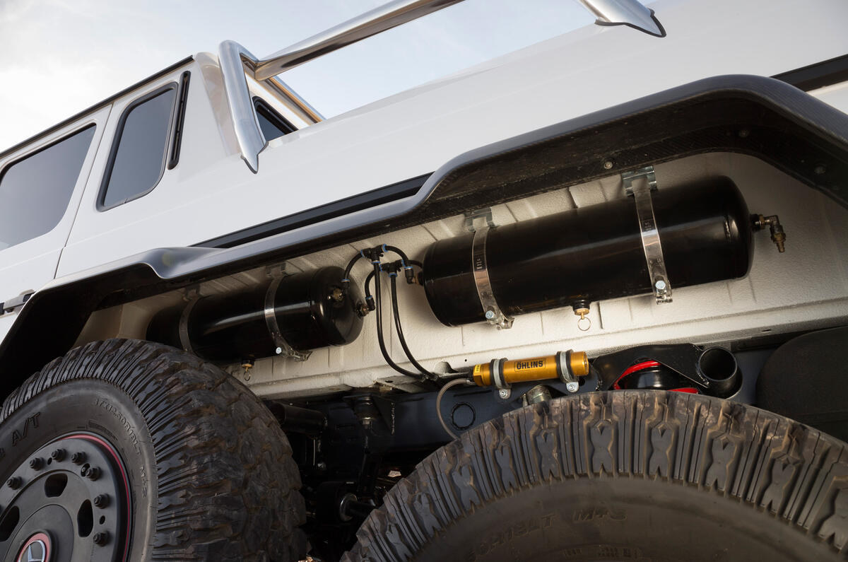 The rear arches house the tyre inflation system compressor tanks on the Mercedes-AMG G 63 6x6