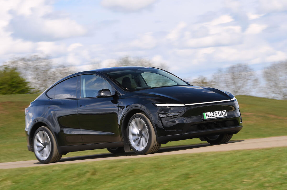 Tesla Model Y 2025 Review front action blur 9295